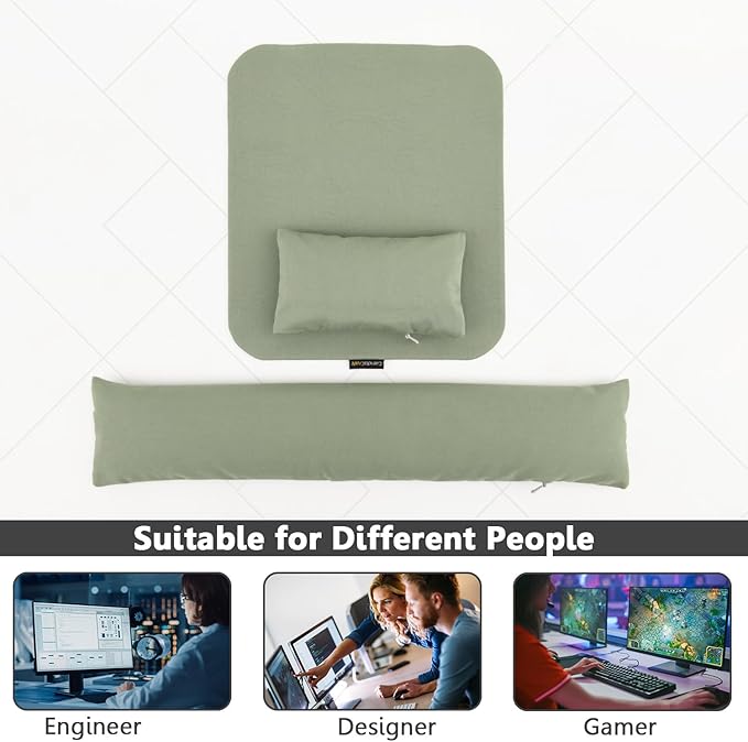 Large Mouse Pad Wrist Support Set, Bean Bag Mouse and Keyboard Wrist Rest Filled Ergo Beads, Easy Typing Gaming Home Office (Light Army Green)