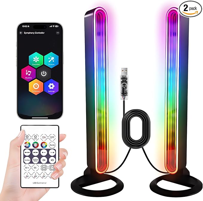 RGB Light Bar for Desk 2 Pack USB Powered Ambient Table Lamp with App & Remote Control Color Changing LED Mood Lights for Gaming Setup TV Backlight, Bedroom Decor