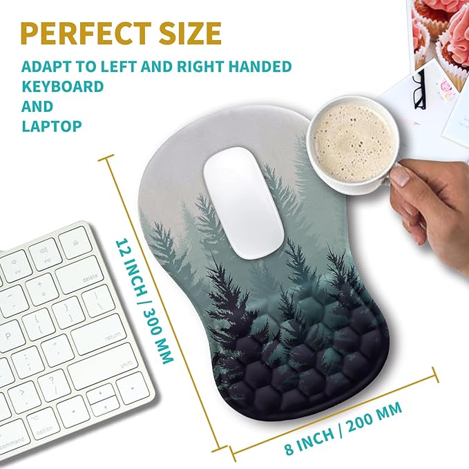 Hokafenle Ergonomic Mouse Pad Wrist Support, Wrist Rest Mousepad for Carpal Tunnel with Integrated Memory Foam Slope Massage Bulge (11.8x7.9 inch,Forest)