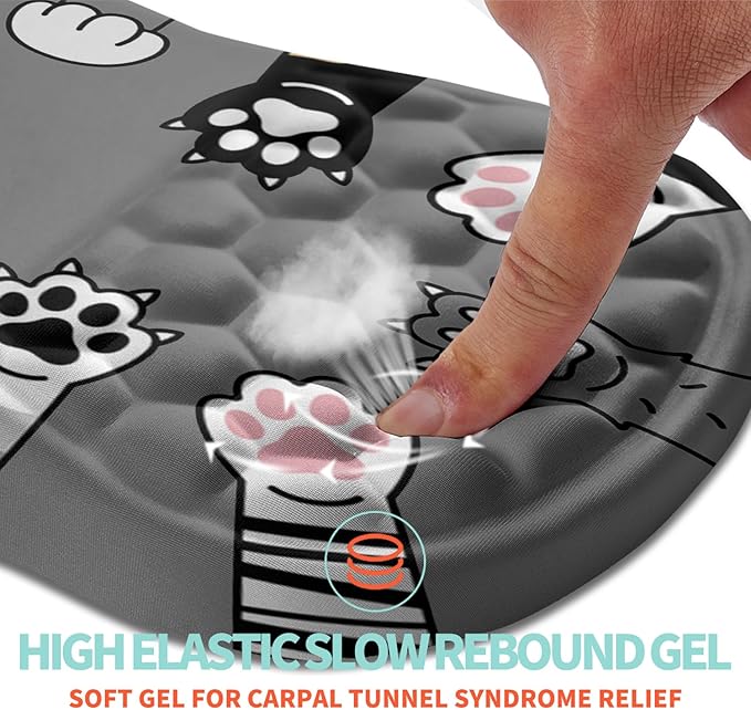 Ergonomic Mouse Pad Wrist Support with Memory Foam Massage Bulge, Carpal Tunnel Mousepad Wrist Rest for Mouse(12x8 inch, Paw)
