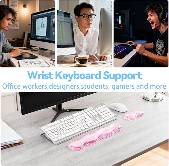 Keyboard Wrist Rest - Gel Wrist Rest for Computer Keyboard and Mouse, Acrylic Clear Keyboard Stand for Desktop, Ergonomic Keyboard Riser with Wrist Rest Support