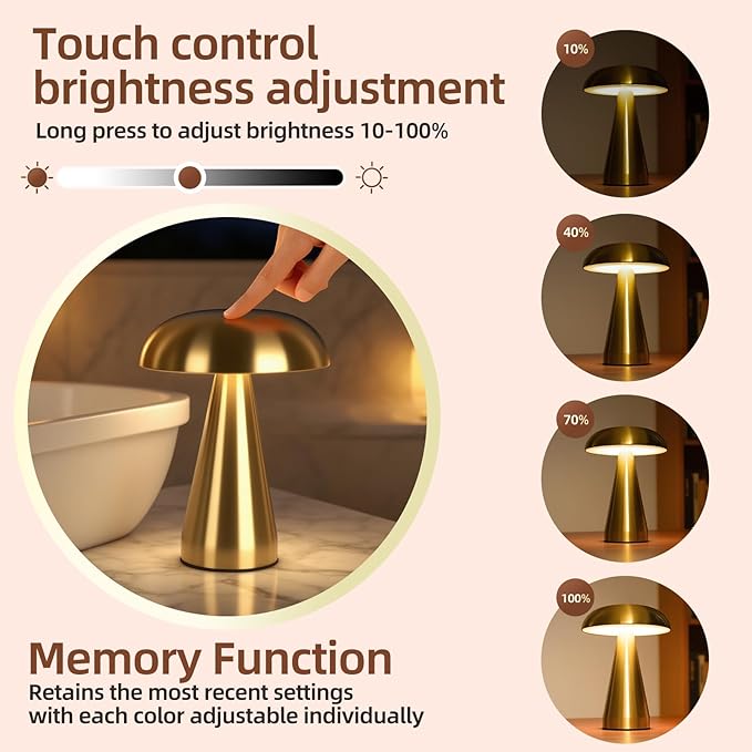 2-Pack Portable LED Desk Lamp, 5000mAh Rechargeable Battery, 3-Color Touch Control, Cordless Table Lamp with Stepless Dimming, Modern Bedside Lamp for Bedroom, Living Room, and Dining Room