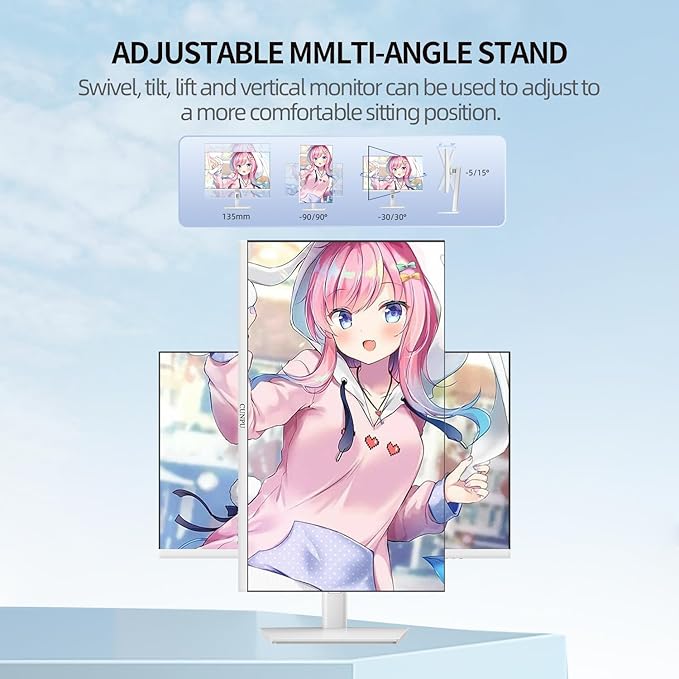 27 Inch White 180/200Hz Gaming Monitor, QHD 2560x1440 Fast IPS PC Monitor, Adaptive Sync, 100% sRGB, HDR10, Built-in Speaker, Height/Swivel/Tilt/Rotating Adjustable Stand, HDMI, Displayport