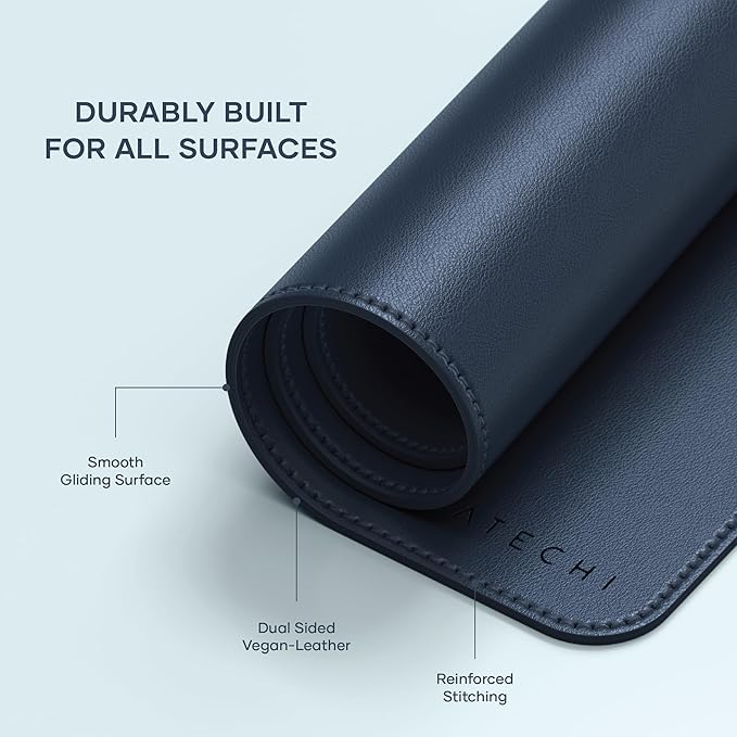 Satechi Vegan Leather Desk Mat, Large Mouse Pad Scratch and Water Resistant, Easy to Clean, Desk Pad for Office and Home, 26.8” x 12.4” x 0.1” - Blue