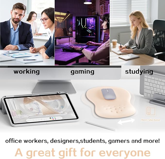 Ergonomic Wrist Rest with Mouse Pad, Mouse Pad with Comfortable Memory Foam Wrist Rest, Massage Design, Non-Slip Rubber Base, Made Easy Typing & Relieve Wrist Pain, Apricot