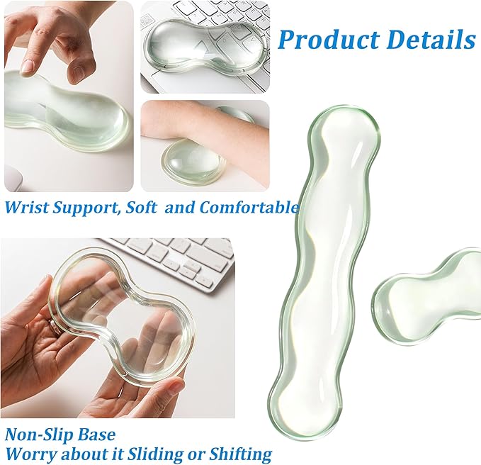 Clear Gel Wrist Rest for Keyboard, Ergonomic Keyboard Wrist Rest for Typing, Keyboard Arm Rest for Office, Gaming, Computer, Laptop - Transparent Green