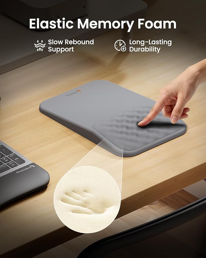 ProtoArc Ergonomic Mouse Pad with Wrist Rest, MP50 Mousepad with Massage Design, Soft Memory Foam and Non-Slip PU Base for Desk, Home, Office, 12x8 Inches, Gray