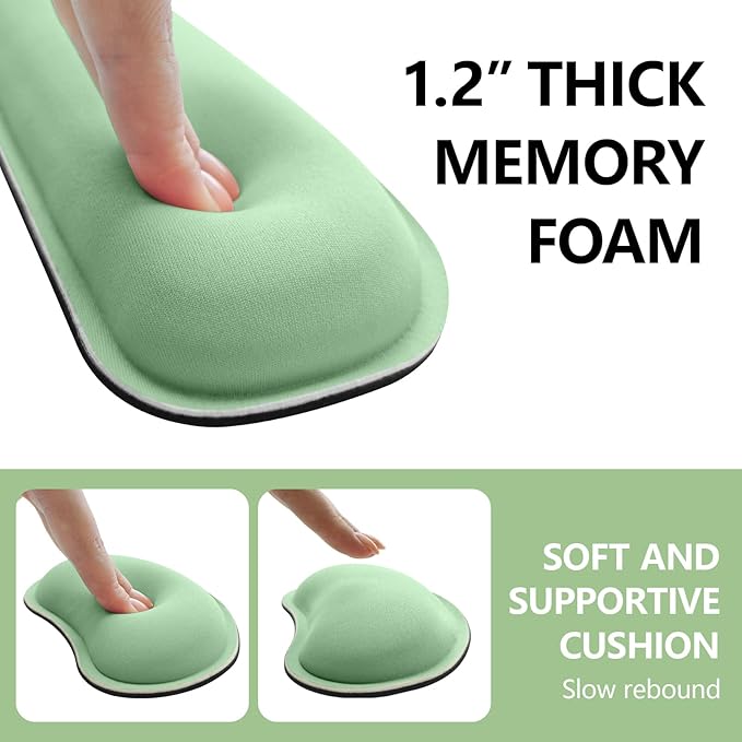 Wrist Rest for Computer Keyboard and Mouse, Ergonomic Design Wrist Support Pad for Keyboard, Soft Memory Foam Desk Pads Support Hand and Arm Easy Typing & Comfort, 2 Piece Pad, Green