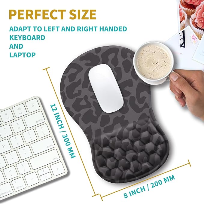 Hokafenle Ergonomic Mouse Pad Wrist Support, Wrist Rest Mousepad for Carpal Tunnel with Integrated Memory Foam Slope Massage Bulge (11.8x7.9 inch,Black Leopard)