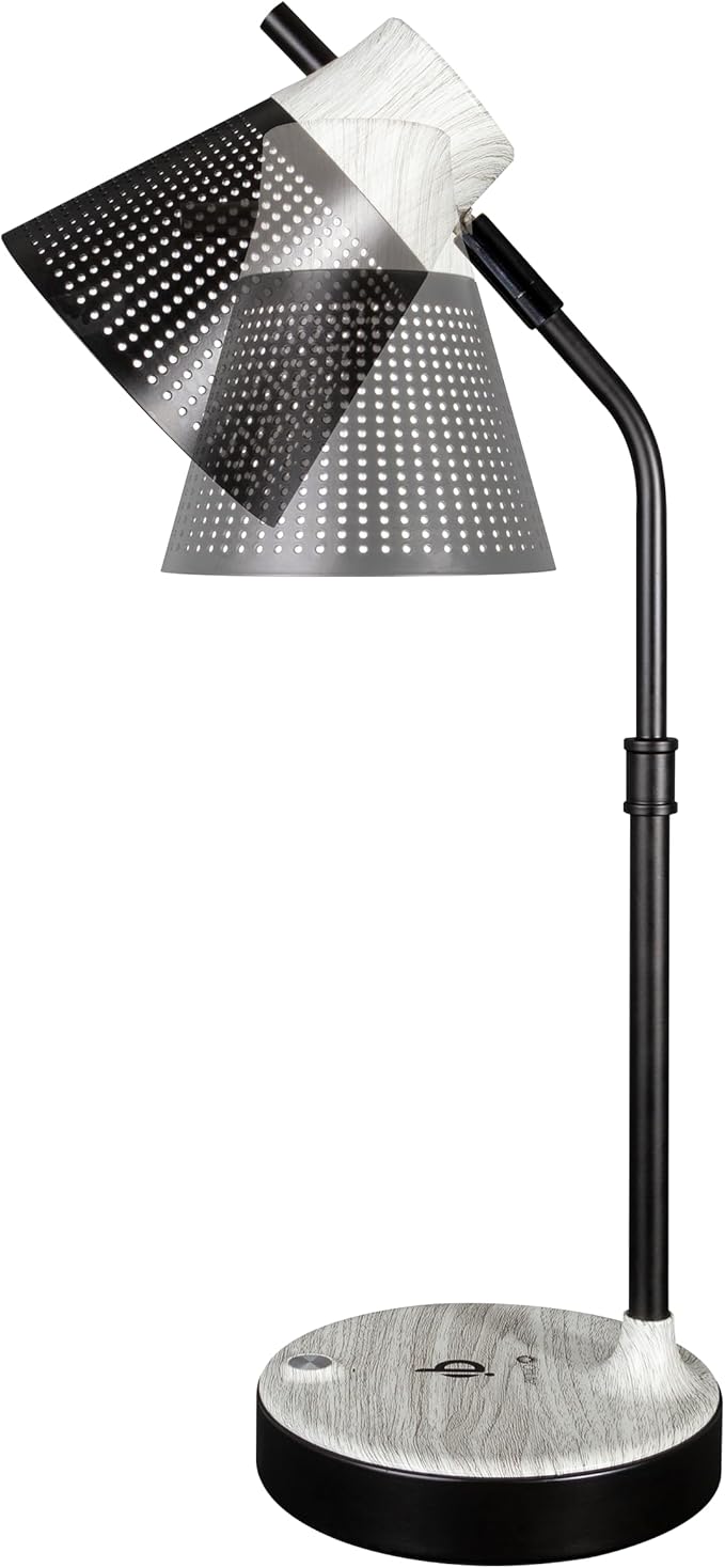 OttLite Wellness Series Wireless Charging LED Table Lamp, Black with Grey Woodgrain Accents,Touch Activated Controls, Flexible Neck, ClearSun LED Light, for Work, Study, Reading…