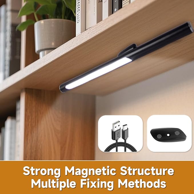 2 In 1 Led Desk Lamp - Outdoor Magnetic Desk Lamps for Home Office Study Bedroom , Black Desk Lamps with Phone Holder & USB Charging Port, 3500-6500K Touch Control Dimming & 5 Brightness Levels