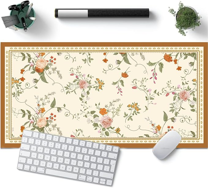 Desk Pad, ZAXOXAZ PU Leather Desk Pad Protector, 31.5" x 15.7" XXL Large Extended Flowers Mouse Pad, Big Desk Mat Floral Desk Blotter, Waterproof Desk Writing Pad for Office and Home