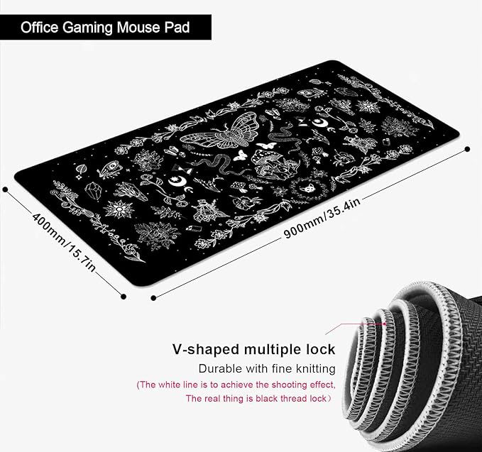 Goth Desk Mat, Black Occult Large Gaming Mouse Pad, Halloween Witchy Celestial Mushroom XXL Mousepad, Office Desk Decor Accessories Gifts