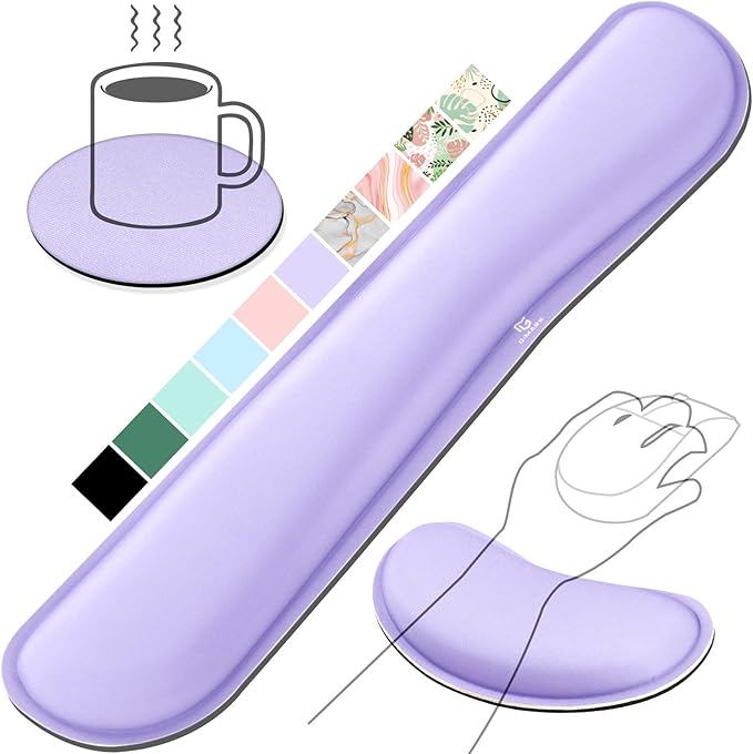 Gimars Upgrade Enlarge Gel Memory Foam Set Keyboard Wrist Rest Pad, Mouse Wrist Cushion Support for Office, Computer, Laptop, Mac, Comfortable, Lightweight for Easy Typing, Purple