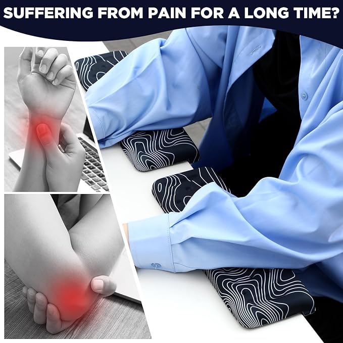 2 Pcs L-Shaped Desk Wrist Rest Elbow Pad Set Desk Edge Rest Cushion Non-Slip Memory Foam Arm Padding Wrist & Forearm & Elbow Comfort Support for Table or Table Edge (Striped Style)