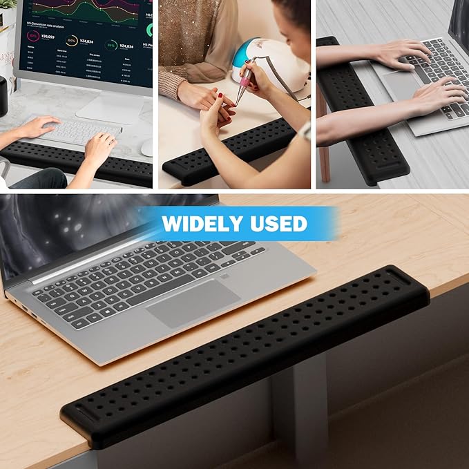 Leolee L-Shaped Desk Long Wrist Rest Elbow 60CM, Black Memory Foam Arm Rest for Desk with Non-Slip Base, Ergonomic Desk Edge Cushion, Wrist Support for Computer Keyboard, Typing, Office, Home