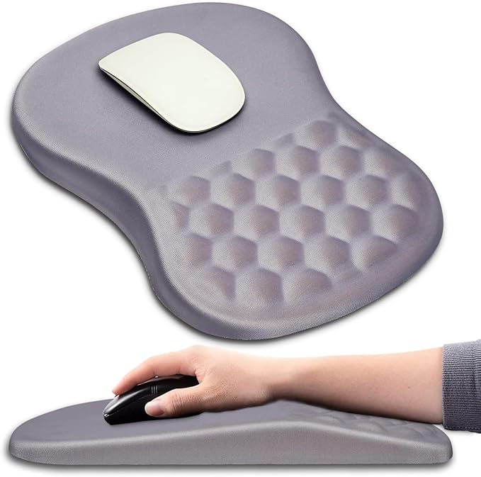 Hokafenle Ergonomic Mouse Pad Wrist Support with Massage Design, Wrist Rest Mousepad with Memory Foam&Non-Slip PU Base, Mouse Pads for Wireless Mouse & Desk (12x8 inch,Light Purple Gray)