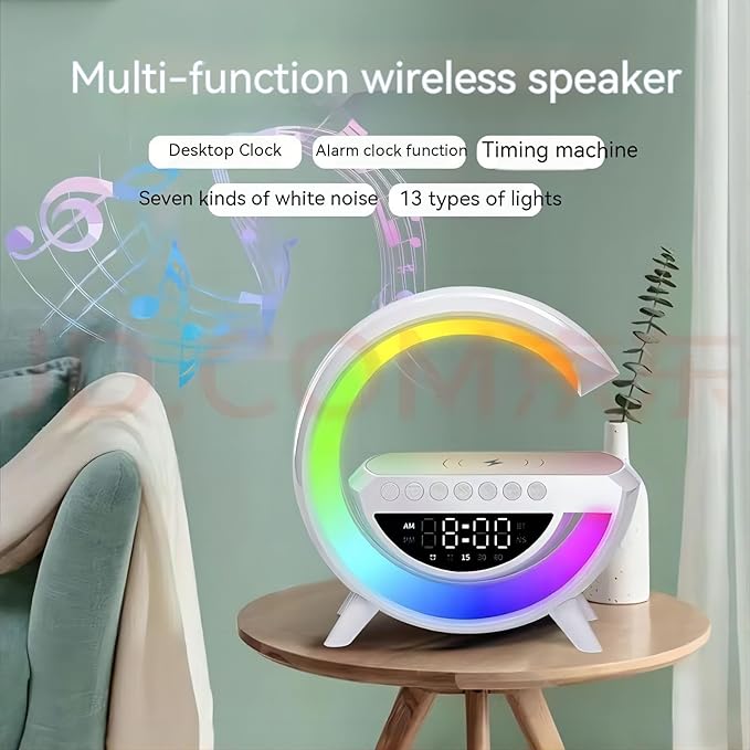 G-Type Wireless Charging Light,Wireless Charging Clock Alarm LED Desk Lamp All-in-One Machine, Suitable for Colored Environmental Lights in Bedrooms, Offices, and Homes