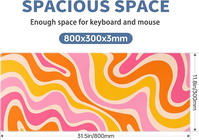 Boho XL Mouse Pad Large Desk Mat Extended Keyboard Mouse Pad Abstract Mousepad with Non-Slip Base and Stitched Edge Minimalist Mouse Mat Desk Pad 31.5 x 11.8 in Mouse Pads for Desk Home Office Gaming