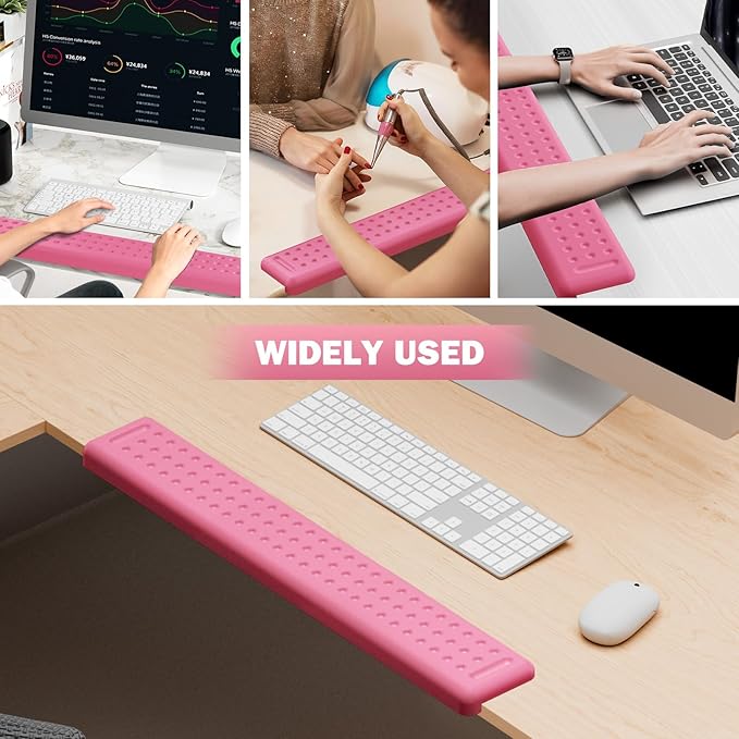 Leolee L-Shaped Desk Long Wrist Rest Elbow 60CM, Pink Memory Foam Arm Rest for Desk with Non-Slip Base, Ergonomic Desk Edge Cushion, Wrist Support for Computer Keyboard, Typing, Office, Home
