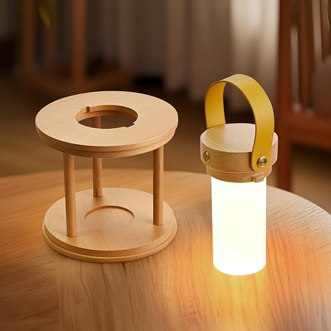 YIEONSHION LED Wood Cordless Table Lamp Rechargeable with Dimming Eye-Care Lighting, Portable Touch Lamp for Outdoor Camping Living Room Bedroom Bedside Office Pumpkin Shape Lantern