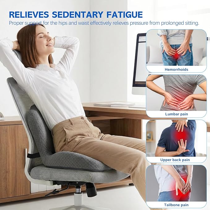 Office Chair Cushion for Tailbone & Back Support, Strong Lumbar Support Ergonomic Cushions, Comfortable Memory Foam Cushion for Pressure Relief, Suitable for Office Chairs, Home Chairs, Car