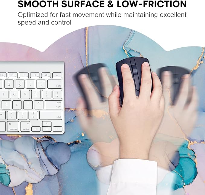 JIKIOU Large Cloud Mouse Pad Waterproof with Cloud Keyboard Wrist Pad and Cloud Mouse Wrist Pad Set, Ergonomic Computer Desk Wrist Support Mousepad for Keyboard and Mouse 35.4x15.7in Marble Blue