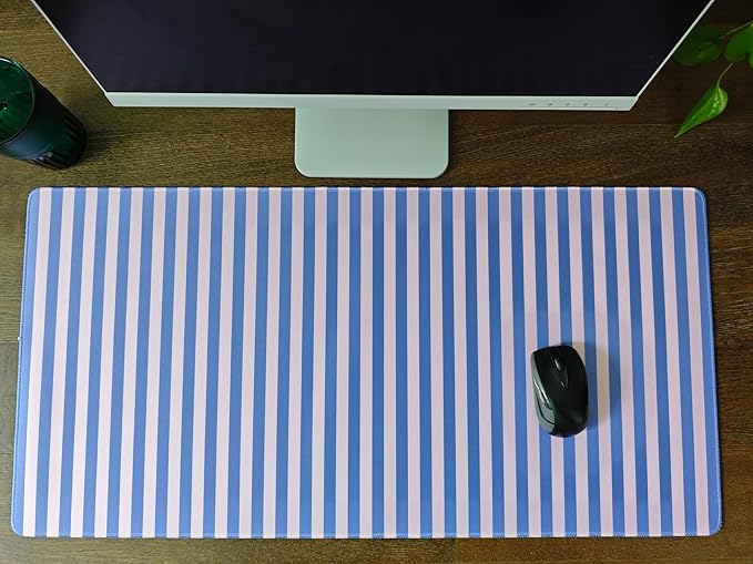 Blue Pink Striped Desk Mat Cute Pastel XXL Large Gaming Mouse Pad Desk Pad Kawaii Aesthetic Home Office Decor Cozy Keyboard Laptop Computer Mat