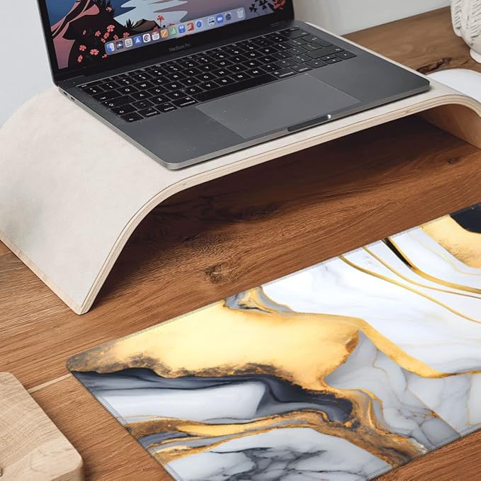 Desk Pad,Office Desk Mat 31.5"×11.8" Large Gaming Mouse Pad,Extended Computer Mouse Pad,Waterproof Thick Big Mouse Pads with Non-Slip Rubber Base Office Home Black White Gold Marble