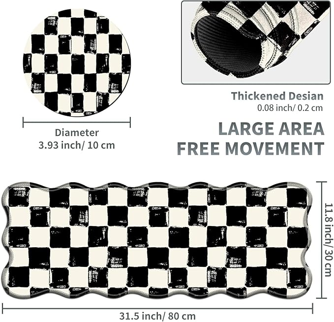 Black White Checkered Large Gaming Mouse Pad Plus a Coaster, 31.5 x 11.8 inches Desk Mat Extended XL Mousepad with Stitched Edge Non-Slip Rubber, Desk Pad Computer Mouse Mat for Home Office
