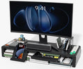 OImaster Monitor Stand Riser, Foldable Computer Monitor Riser, Adjustable Length Computer Stand and Storage Drawer & Pen Slot, Phone Stand Compatible Computer, Desktop, Laptop, Save Space (Black)