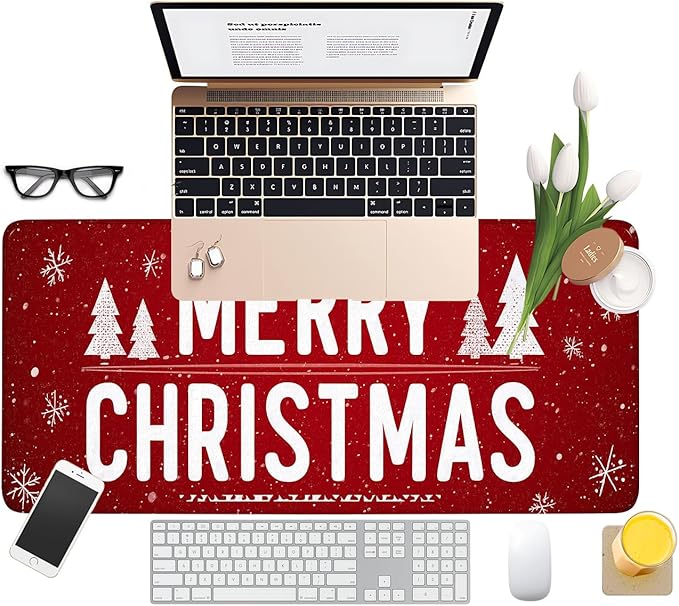 Merry Christmas Extended Gaming Mouse Pad 31.5x11.8inches Large Desk Mat Anti-Slip Rubber Base & Durable Stitched Edges for Gamers Smooth Mouse Writing Surface for Desk Office/Home