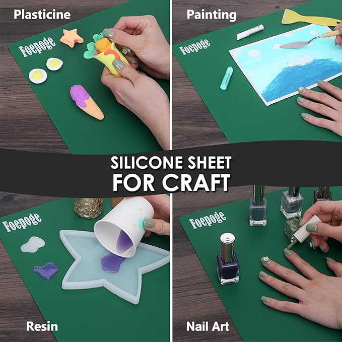 Extra Large Silicone Mat for Resin 36.2" x 24", 2MM Thick Silicone Craft Mat for Table, Multifunction Silicon Matt for Kitchen Countertop Protector Heat Resistant Placemat by Foepoge(Dark Green)