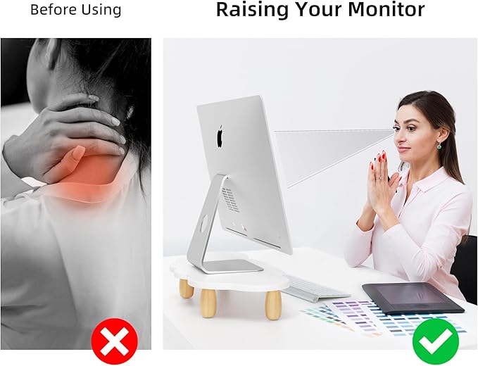Monitor Stand Riser,Cloud Shape Wood Computer Monitor Stand, 16.5IN Monitor Stand Riser, Multi-Purpose Desktop Organizer Riser for Computer,Laptop,Printer,TV,White