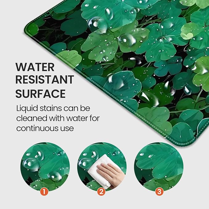 XXL Gaming Mouse Pad, Lucky Four-Leaf Clover Design, 35.4 x 15.7 Inches, Microfiber Cloth, Non-Slip Rubber Base, Extended Desk Mat