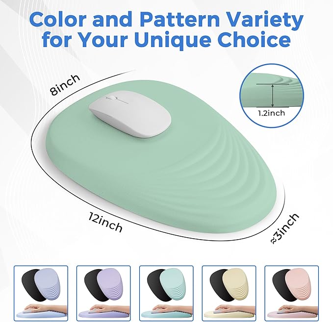 Ergonomic Mouse Pad with Wrist Support, Memory Foam Wrist Rest for Pain Relief & Carpal Tunnel, Non-Slip Base for Office, Computer, PC, Laptop (12x8x1.2inch, Light Green)
