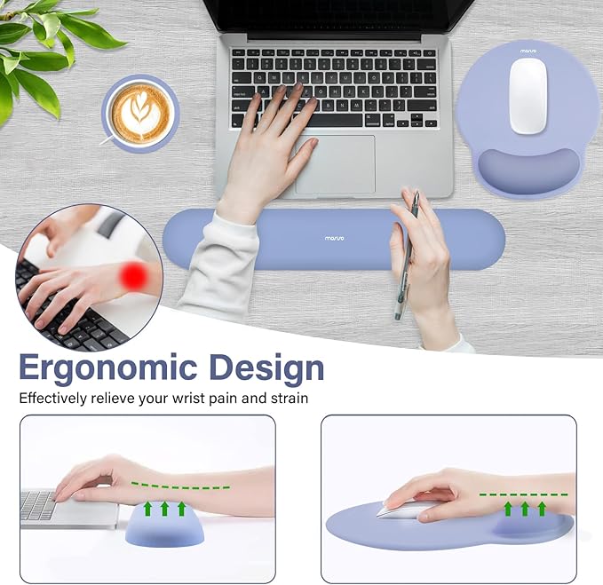 MOSISO Wrist Rest Support for Mouse Pad&Keyboard Set, Circle Curved Ergonomic Mousepad&Coaster Non-Slip Base Home/Office Wrist Support&Easy Typing Pad with Soft Cloth&Silicone Lining, Stone Blue