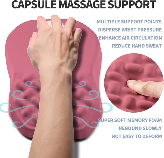 Ergonomic Raised Mouse Pad Wrist Support with Bilateral Slope Memory Foam Mousepad for Wrist Rest and Carpal Tunnel 11.8x7.9〃 Melon Pink
