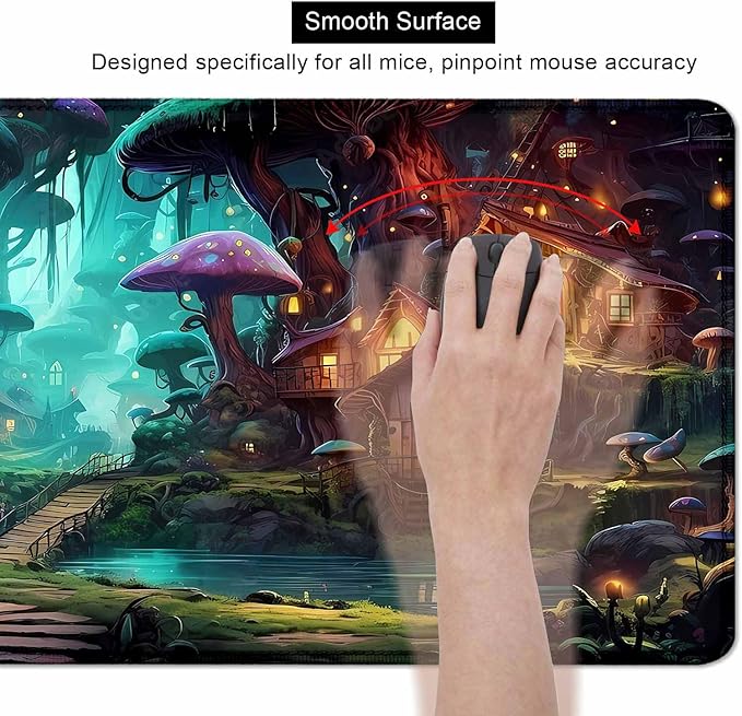 Mushroom Anime Desk Mat, Fairy Forest Large Gaming Mouse Pad for Laptop Computer, Tabletop Magic Play Mats Full Desk Mouse Pads, Fantasy Art XXL Playmat Mousepad