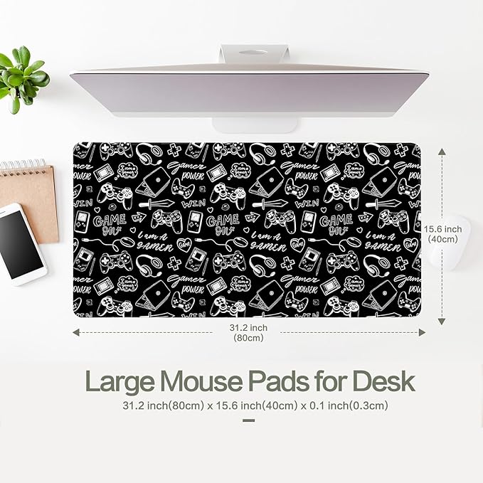Vimorco Large Gaming Mouse Pad, Large Desk Pad Big Computer Mat Mousepad, Desk Mat Laptop Keyboard Mouse Mat for Game/Office/Home/Work 31.5x15.7 in, Gamer Power Gaming Time