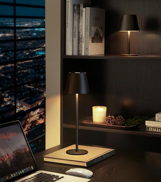 3 Pack Cordless Table Lamp, Portable Battery Operated Lamp with 3 Color Temps and Stepless Dimming, Rechargeable Table Lamp for Dinner, Desk, Cafe, Outdoor (Black)