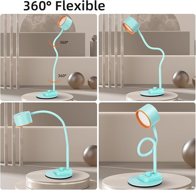 Desk Lamp, Fully Dimmable Bedside Reading Lamp with USB C + A Charging Ports, 5 Colors, Simple to Operate, Eye Care Metal Table Lamp Efficient Desk Lamps for Home Office College Dorm Room