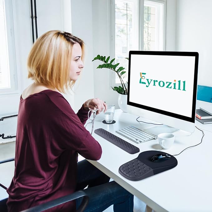 EYROZILL 3 in 1 Ergonomic Mousepad with Wrist Rest, Gaming Keyboard Mouse Pad with Wrist Support Non-Slip Base Massage Design (Black/Grey)