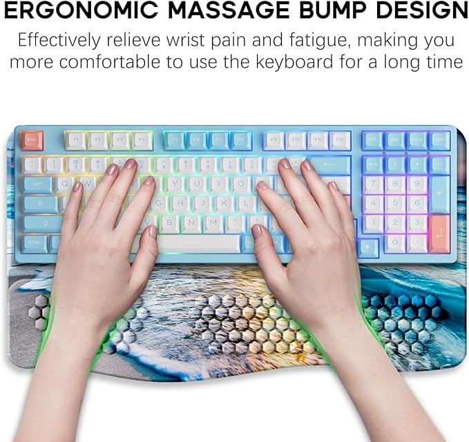 JIKIOU Keyboard Stand with Wrist Rest, Computer Keyboard Stand Pad with Non-Slip Base, Comfy Ergonomic Keyboard Riser Holder for Gaming Office Home 17.13x9.5 in (06Beach)