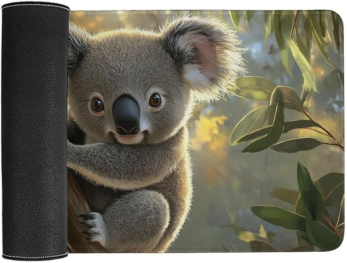 Large Ergonomic Gaming Mouse Pad Baby Koala on Eucalyptus Branch - Adorable Wildlife Theme with Non-Slip Base Water-Resistant Surface and Stitched Edges 40X75cm