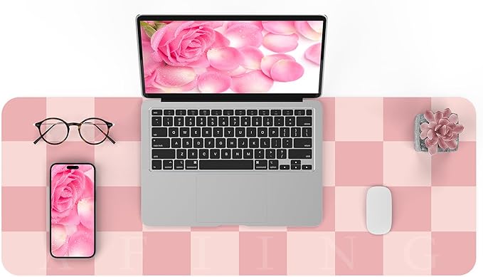 Non-Slip Pink Desk Mat, Waterproof PU Leather Protector, Large Blotter, Easy Clean Laptop Writing Mat for Work/Home/Decor (Pink 31.5" x 12")