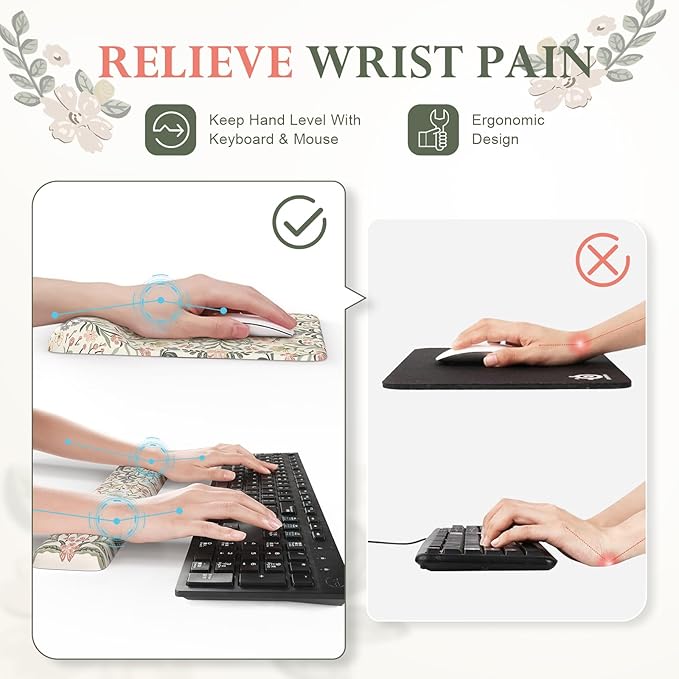 iLeadon Desk Protector Mat, Cute Ergonomic Wrist Pad for Keyboard and Mouse, Non Slip Desk Mat with Wrist Rest, Extra Large Full Desks Mouse Pad with Coaster for Women Office (Grey)