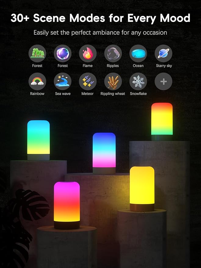 RGBICWW Smart Table Lamps, Touch Bedside Small Table Lamp, LED Desk Lamp with 30+ Scenes & 16M Colors, App & Touch Control, Color Changing Lamp for Bedroom Living Room Dimmable Night Light, Black