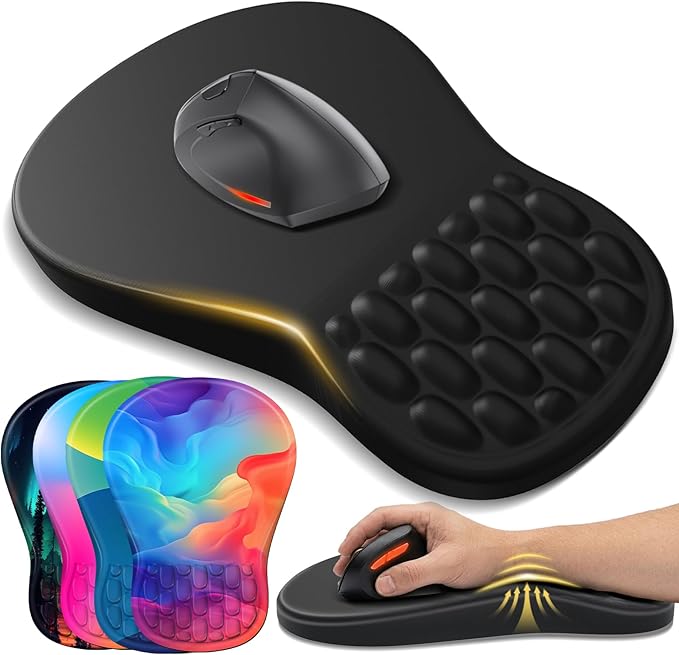 YIWEI Ergonomic Mouse Pad with Wrist Support - Gel Memory Foam Mouse Mat for Computer Keyboard & Laptop - Non-Slip Base, for Home Office & Gaming - Black