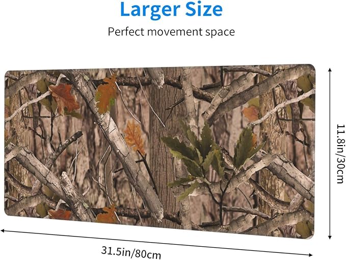 Real Camo Hunting Mouse Pad Extended Large Gaming Mousepad XL Big Long Oversized Desk Mat Stitched Edges 31.5 X 11.8 Inch for Home Office Black10